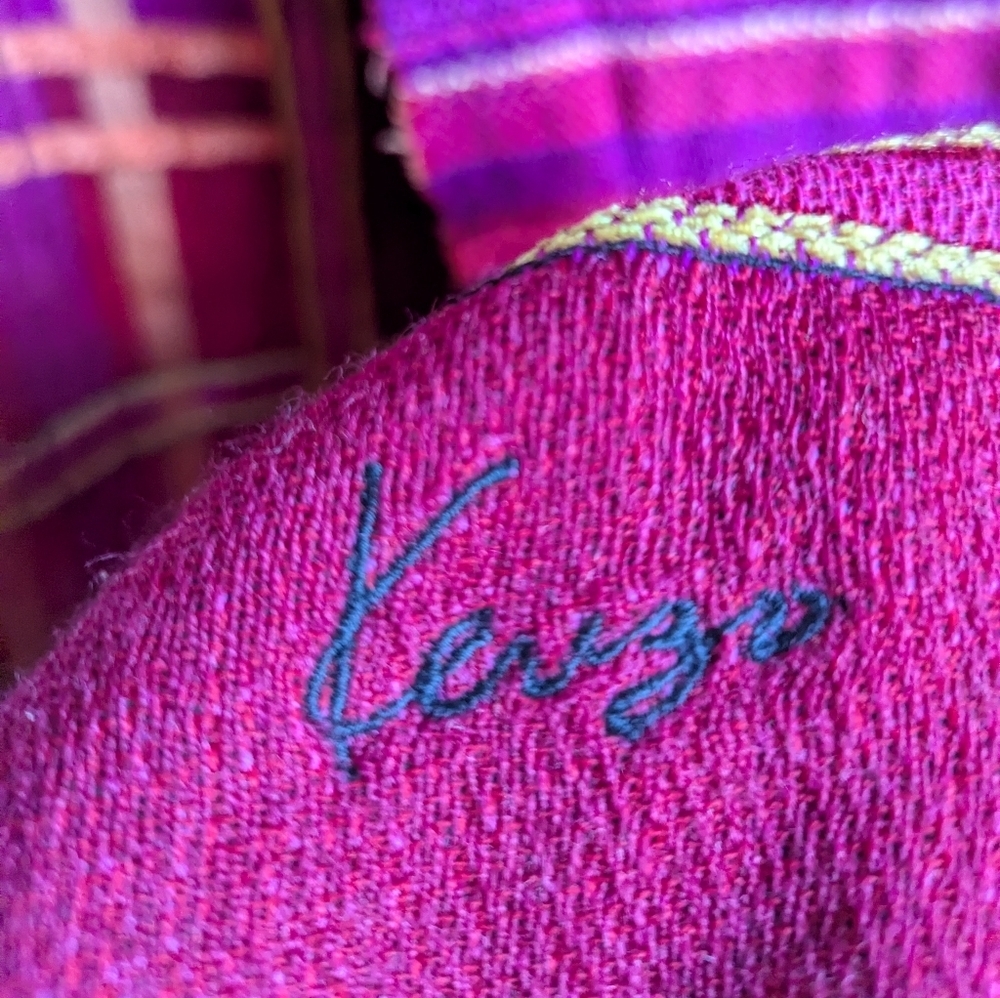 KENZO Red Pink Tartan Plaid Wool Reversible Luxury Blanket Scarf - Picture 4 of 7